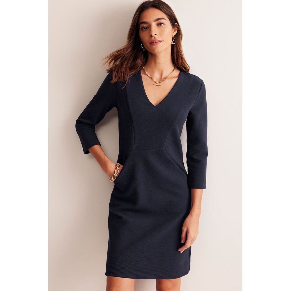 Boden Blue Bronte Ottoman Dress Size 12P Navy Knee Length Dress